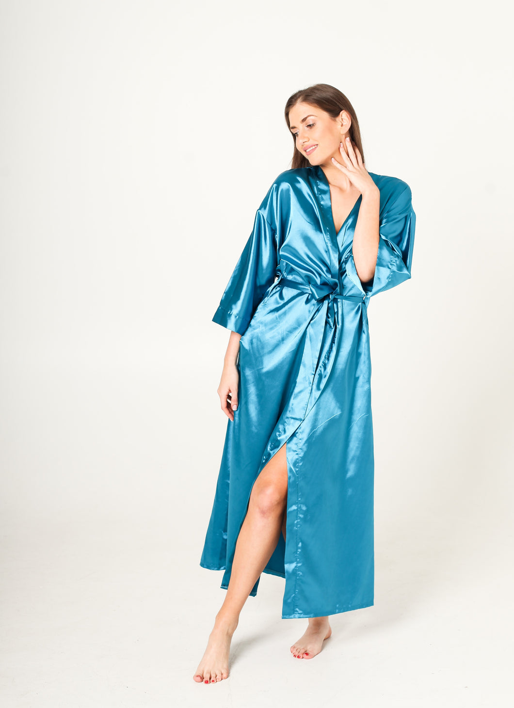 lgas chalatas - kimono lyg šilkas, karališkas mėlynas